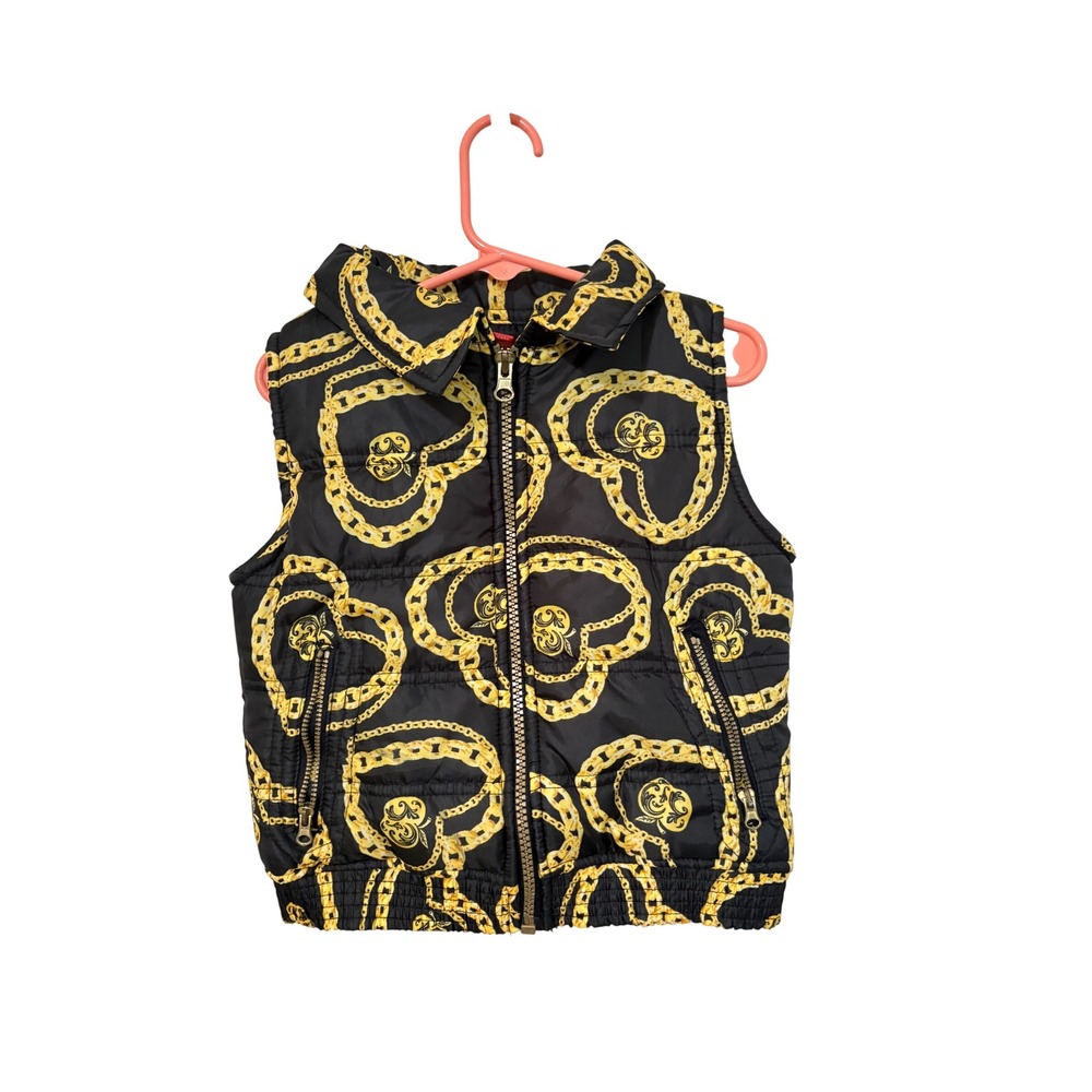 Apple Bottoms Girls Black Gold Chain Heart Puffer Vest Size 4T P33239